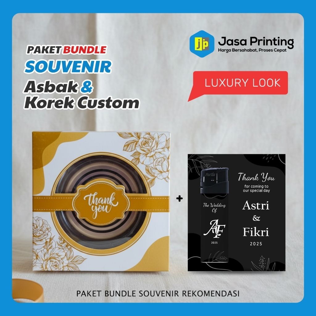 [ Isi 100 Pcs ] Paket Bundle Souvenir Asbak + Korek Custom Untuk Pernikahan