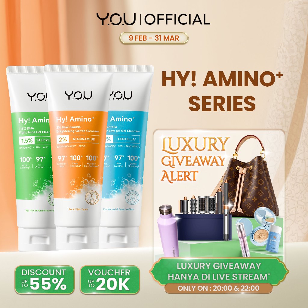 YOU Hy Amino Facial Wash 100g Anti Acne, Hydrating, Brightening, Oil Control Sabun Cuci Muka