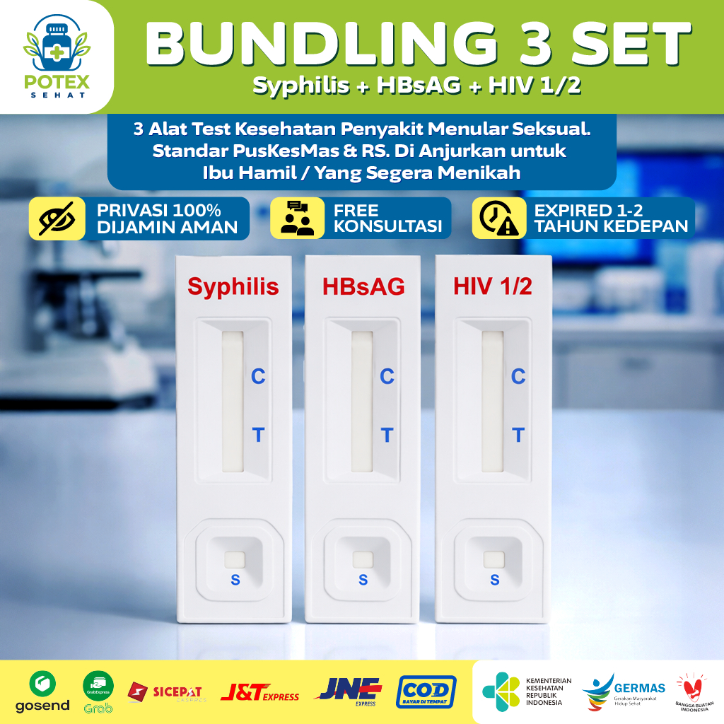 Bundling 3 Alat Rapid Test – Sifilis, HBsAg Hepatitis B, HIV 1/2 – Cocok untuk Ibu Hamil atau Yang S