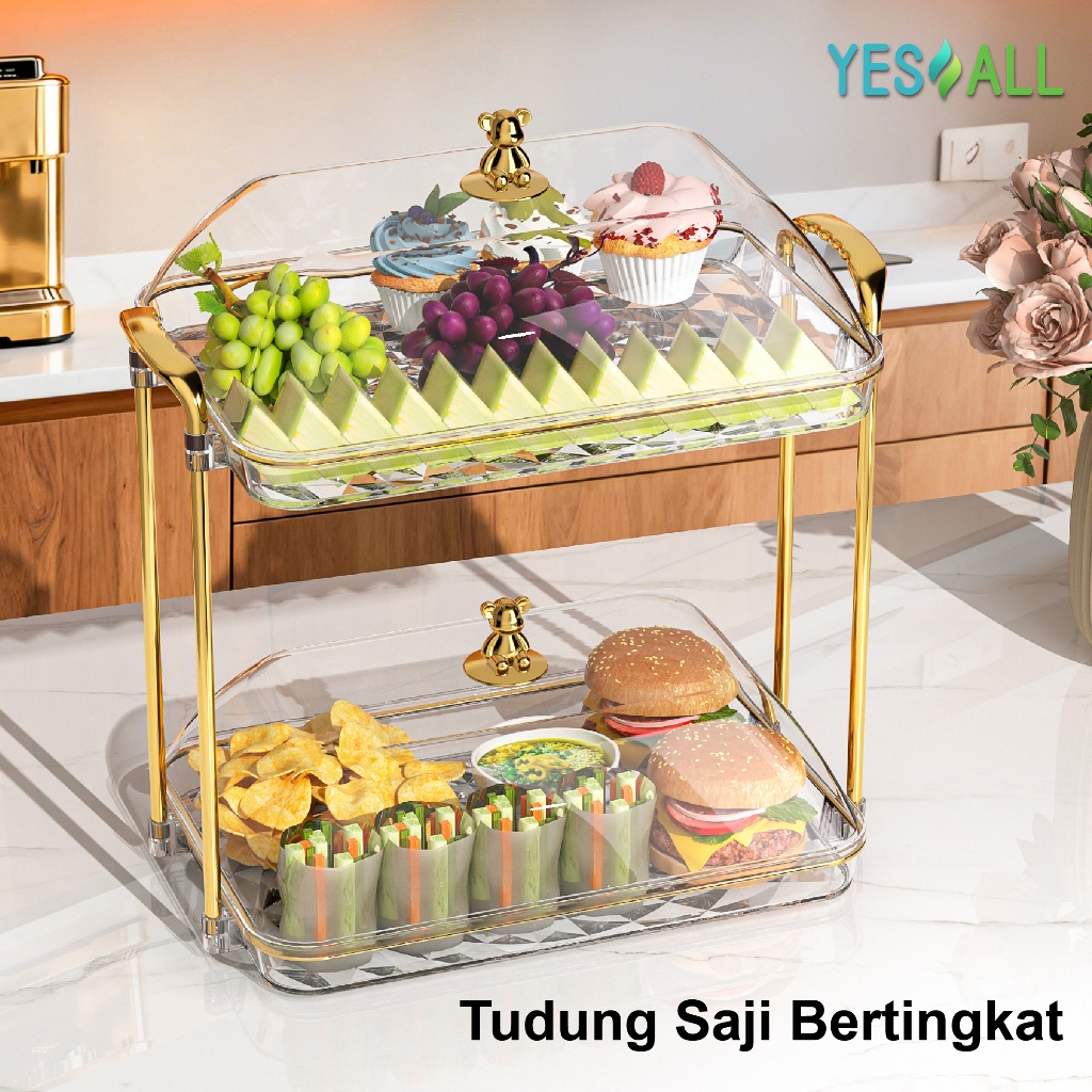 YESALL Tudung Saji Persegi Panjang Transparan – Penutup Makanan Rak & Tray Diamond Pattern 1 2 3 Sus