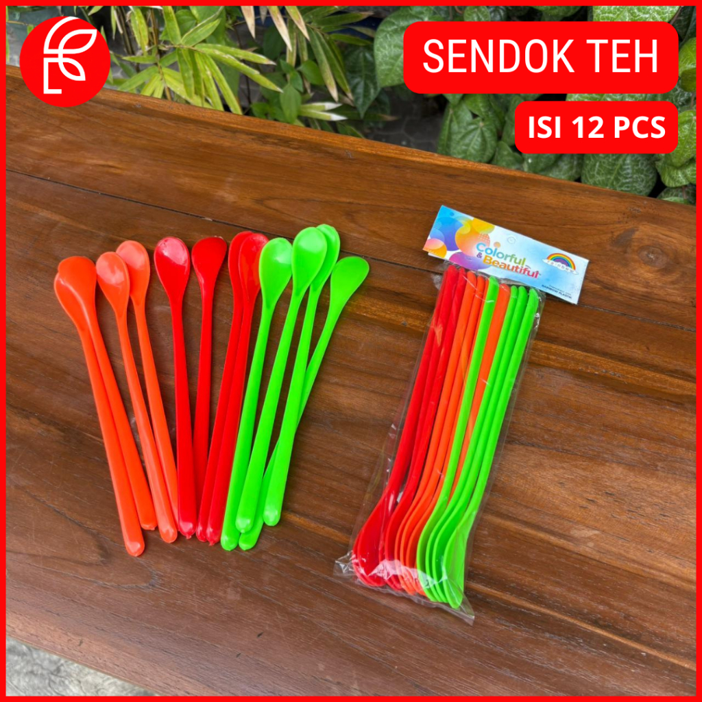 Sendok Teh Plastik 12 Pcs Warna Cerah | SENDOK TEH PLASTIK | SENDOK PENGADUK PANJANG