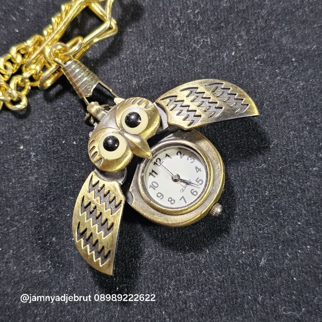 Jam Pocket Burung Hantu Rusty Gold Vintage Bekas