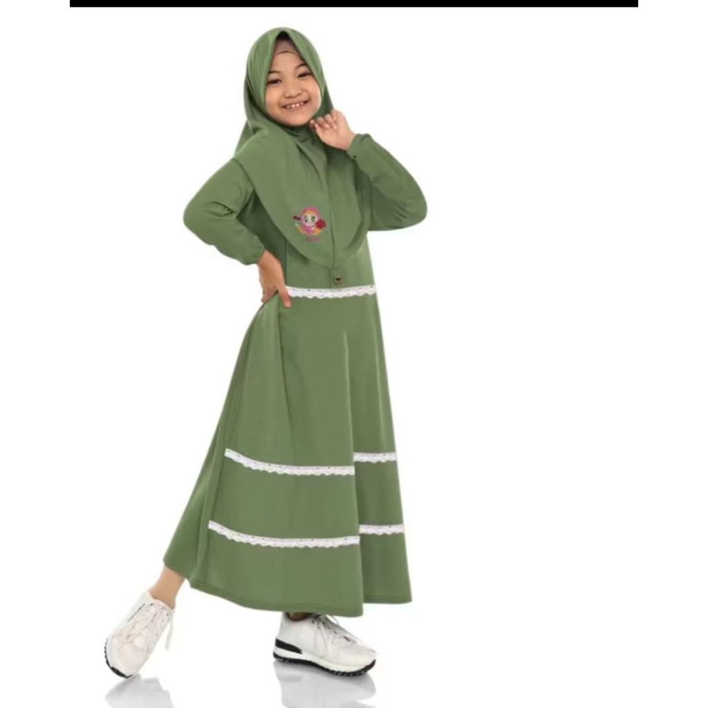 dres gamis anak perempuan bordir muslimah bahan baby tery motip polos