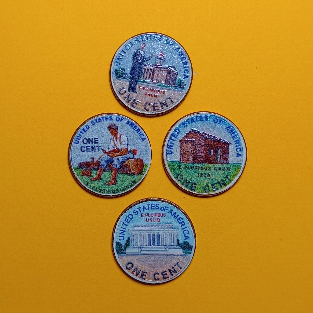 KOIN BERWARNA  1 Cent USA Abraham Lincoln ( dua sisi )