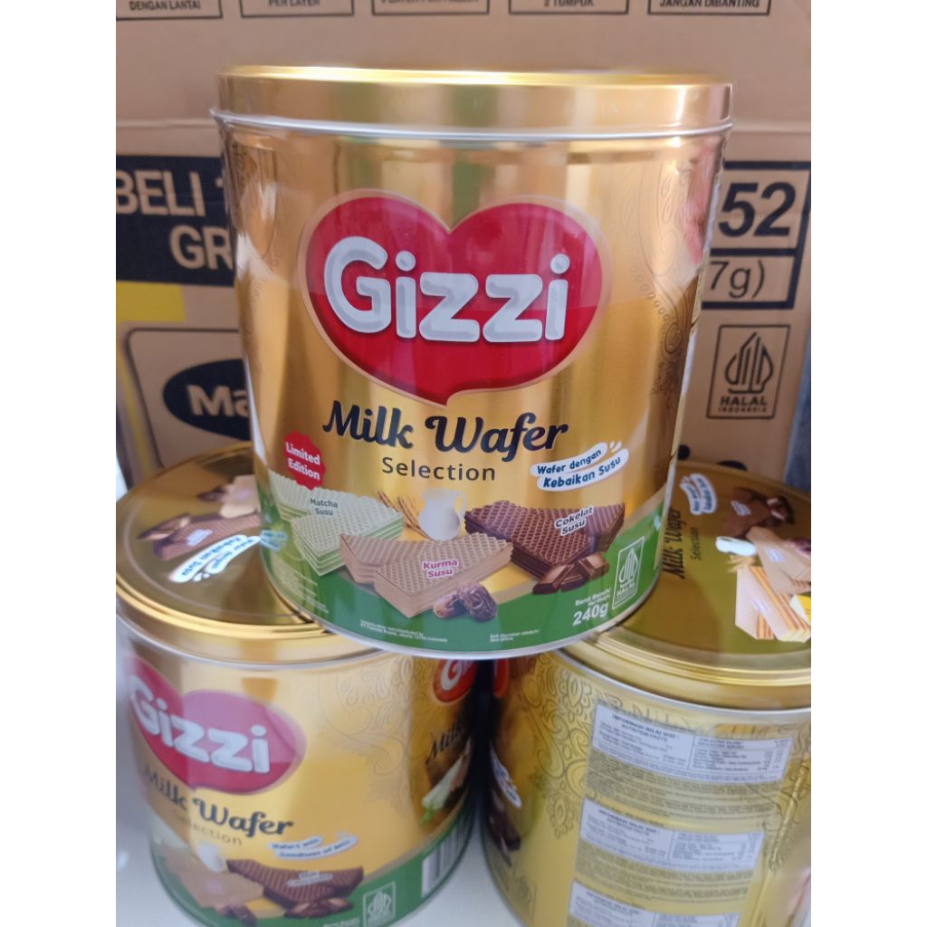 Gizzi milk wafer selection matcha,kurma,coklat susu kaleng 240g