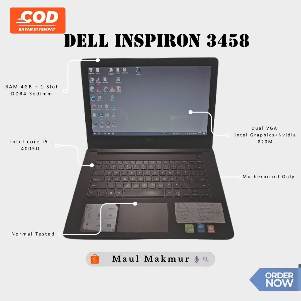 Motherboard Laptop Mobo Laptop Dell Inspiron 3458 Intel Core i5-4005U