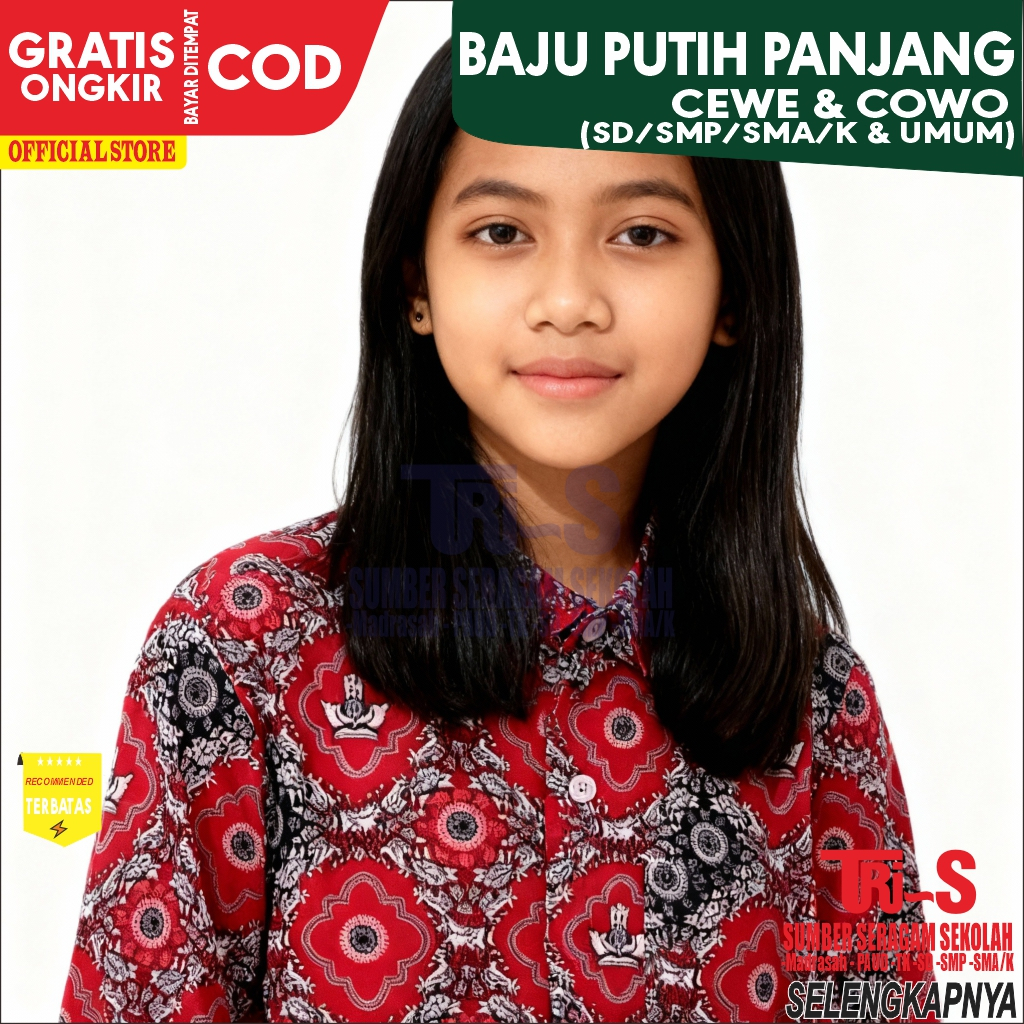 Seragam Batik Sekolah Panjang Merah Anak Perempuan | Seragam Batik Nasional Sd merah Lengan Panjang