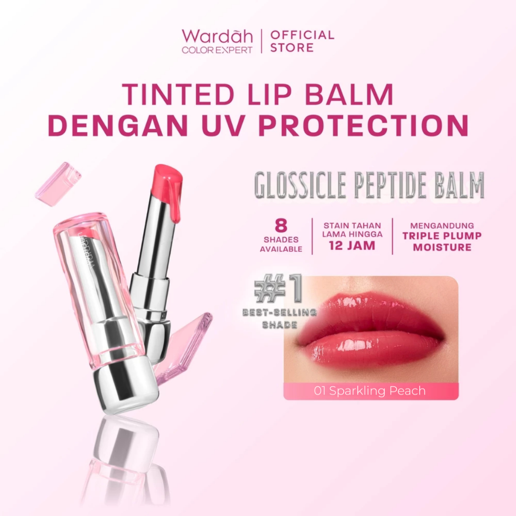 WARDAH Lip Balm Tinted Glossicle Peptide Balm - Ombre Glossicle - Lip Balm Dilengkapi dengan Peptide