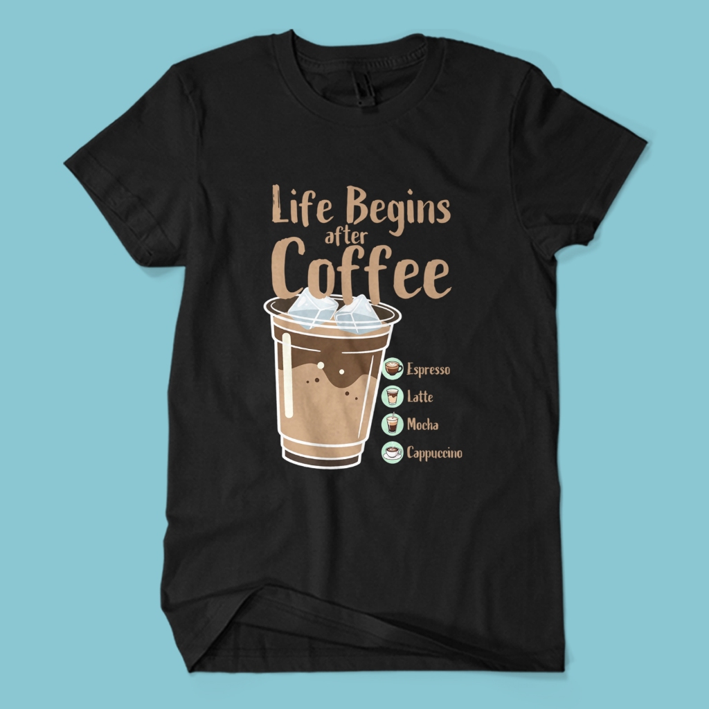 Baju Kaos LIFE BEGINS AFTER COFFEE Barista Cafe Kopi Unisex Cotton Combed