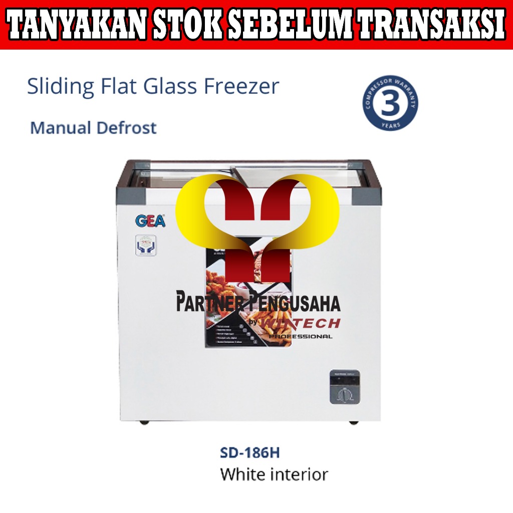 GEA SD-186H SLIDING FLAT GLASS FREEZER / KULKAS KACA PEMBEKU ICE CREAM