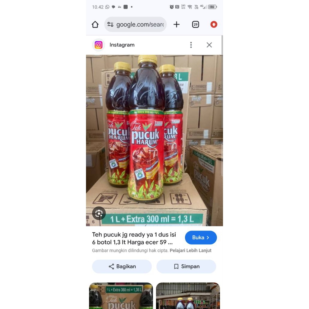 teh pucuk 1 dus 1.3 liter isi 6