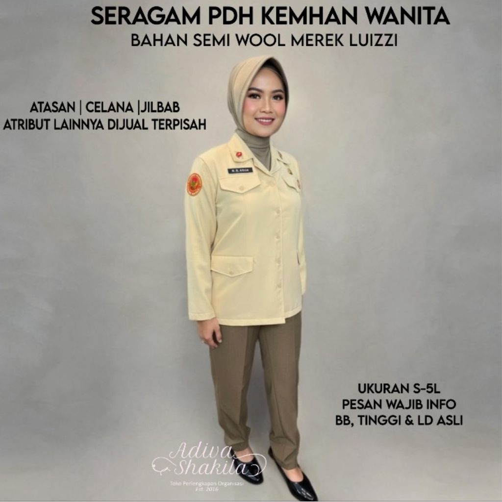 ADIVA | SERAGAM PDH KEMHAN WANITA | ATASAN CELANA ROK PANJANG | ATASAN ROK PENDEK | BAHAN SEMI WOOL 