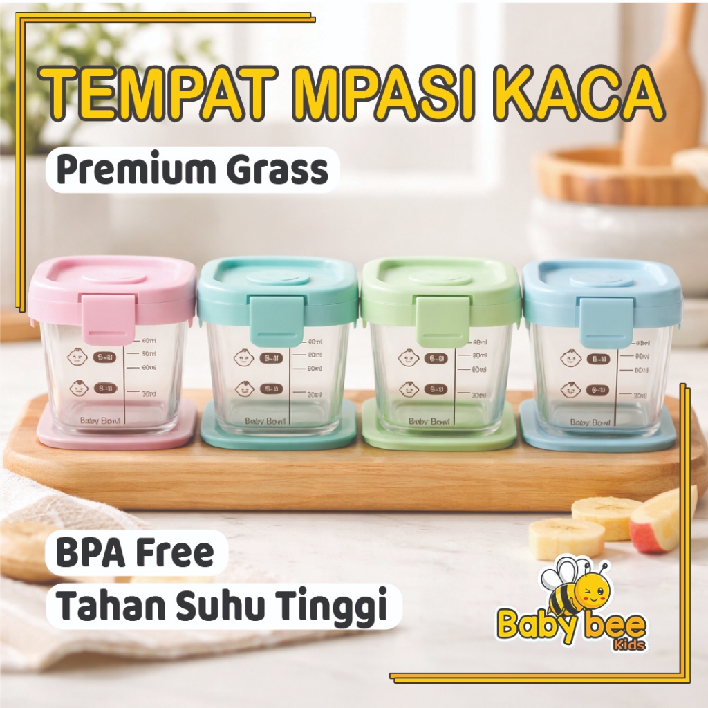 Tempat MPASI Kaca Tempat Makan Bayi Anti Tumpah Kontainer Wadah Snack Mpasi Tahan Panas Microwave Pe