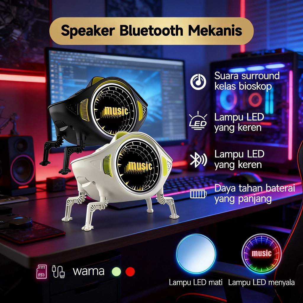 JBL New Bluetooth Speaker Mini CC2 Mecha Fiksi Ilmiah Wireless TF Card RGB Lights Subwoofer Suara Su