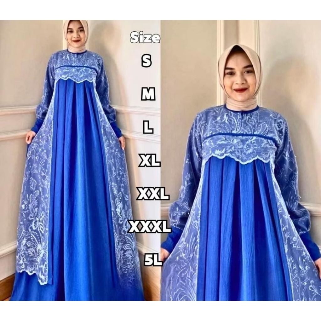 ZAFIRA - GAMIS BAJU DRESS CRINKEL CRINGKLE BRUKAT JUMBO M L XL XXL 3XL WARNA BIREL BIRU SERAGAMAN KO