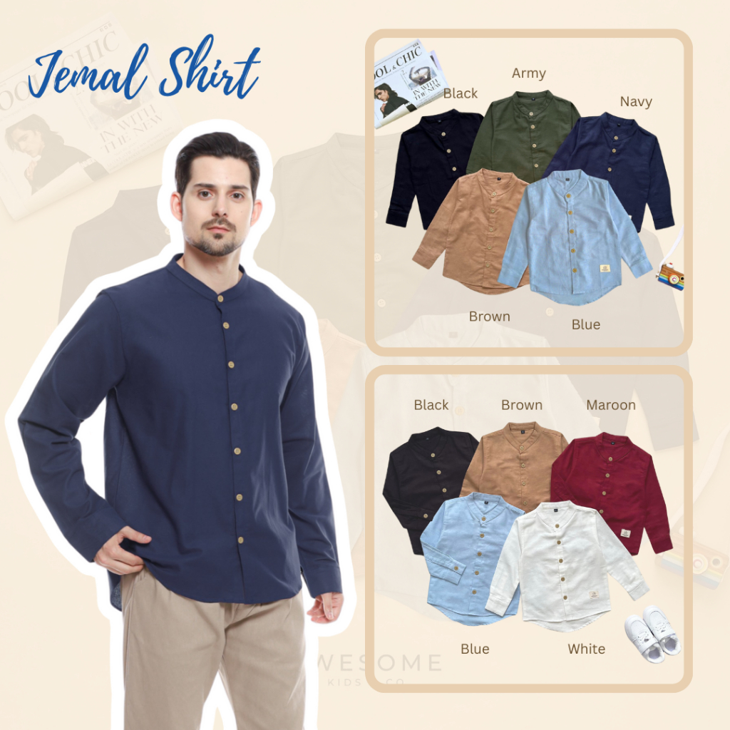 Baju Koko Kemeja Tangan Panjang Laki Laki Ayah Couple Sarimbit Jemal Ajmal  Adult Dewasa S-L 90kg