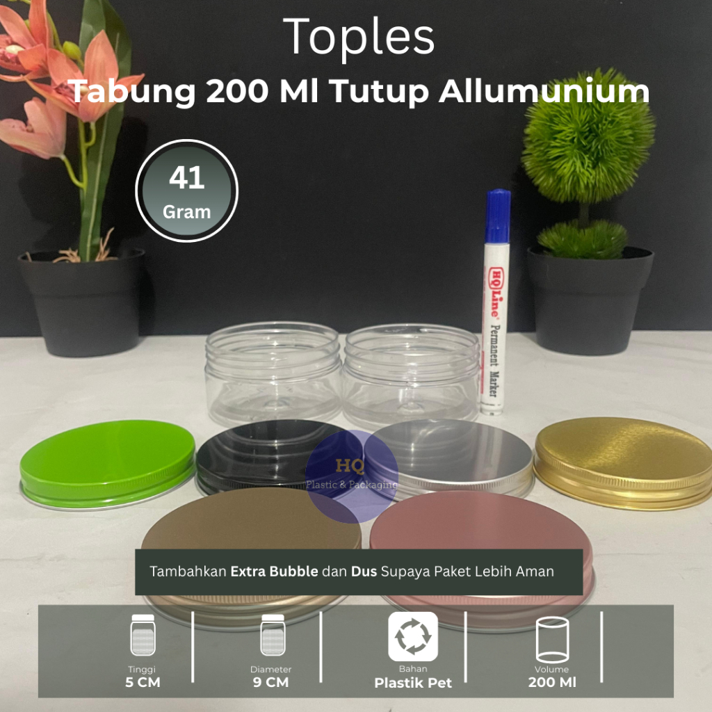 Toples Tabung Cylinder 200ml | Toples 200ml | Tabung 200ml - Tutup Alumunium