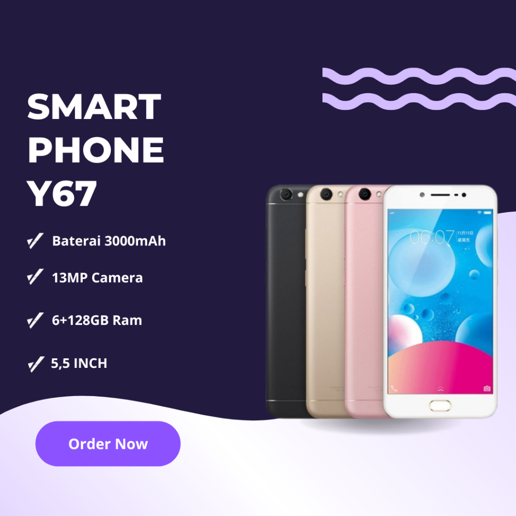 HP SMARTPHONE VIVO Y67 RAM 6GB + 128GB CAMERA 13MP BATERAY 3000mAh BERGARANSI 12 BULAN