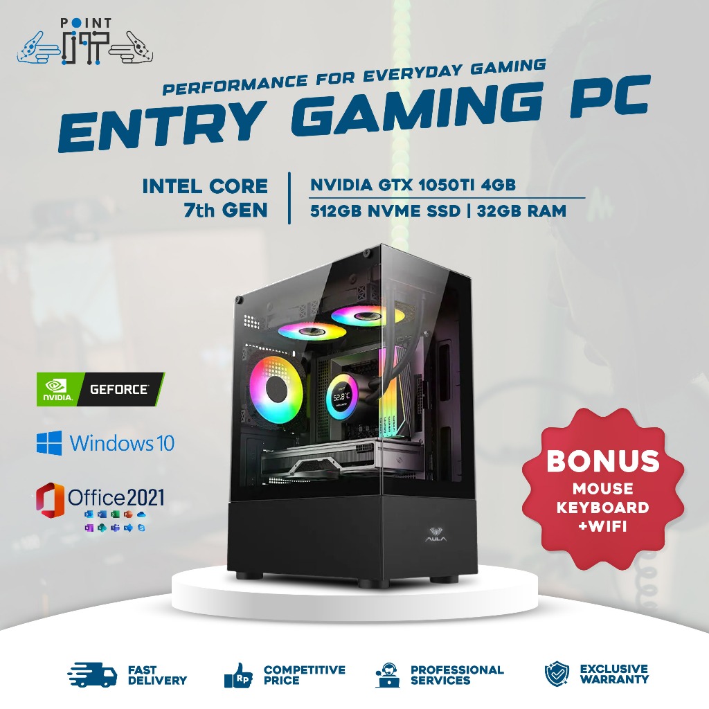 PC Komputer Gaming Design Office Intel Core i3 7100 / i5 7400 / i7 7700 / RAM 16GB DDR4 / 512GB NVMe