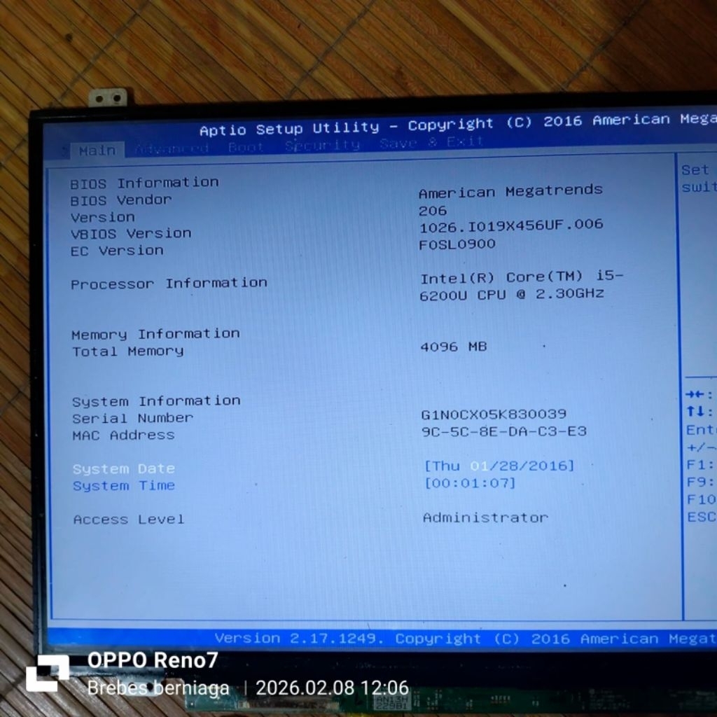 motherboard normal Asus A456u core i5-6200u baca deskripsi