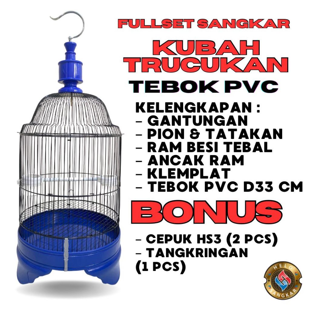 SET SANGKAR LOVEBIRD KUBAH TRUCUKAN  TEBOK PVC  RAM BESI 1,6MM/KAPSUL BESI IMPORT KANDANG LOVEBIRD S