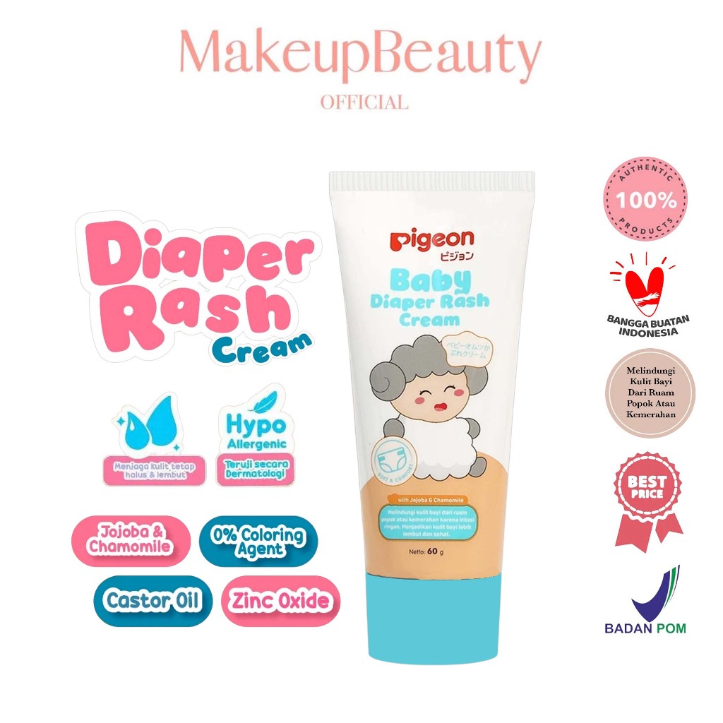 PIGEON Baby Cream 60Gr Diaper Rash Cream | Cream Bayi Ruam Popok | Salep Bayi Ruam Popok | Cegah Rua