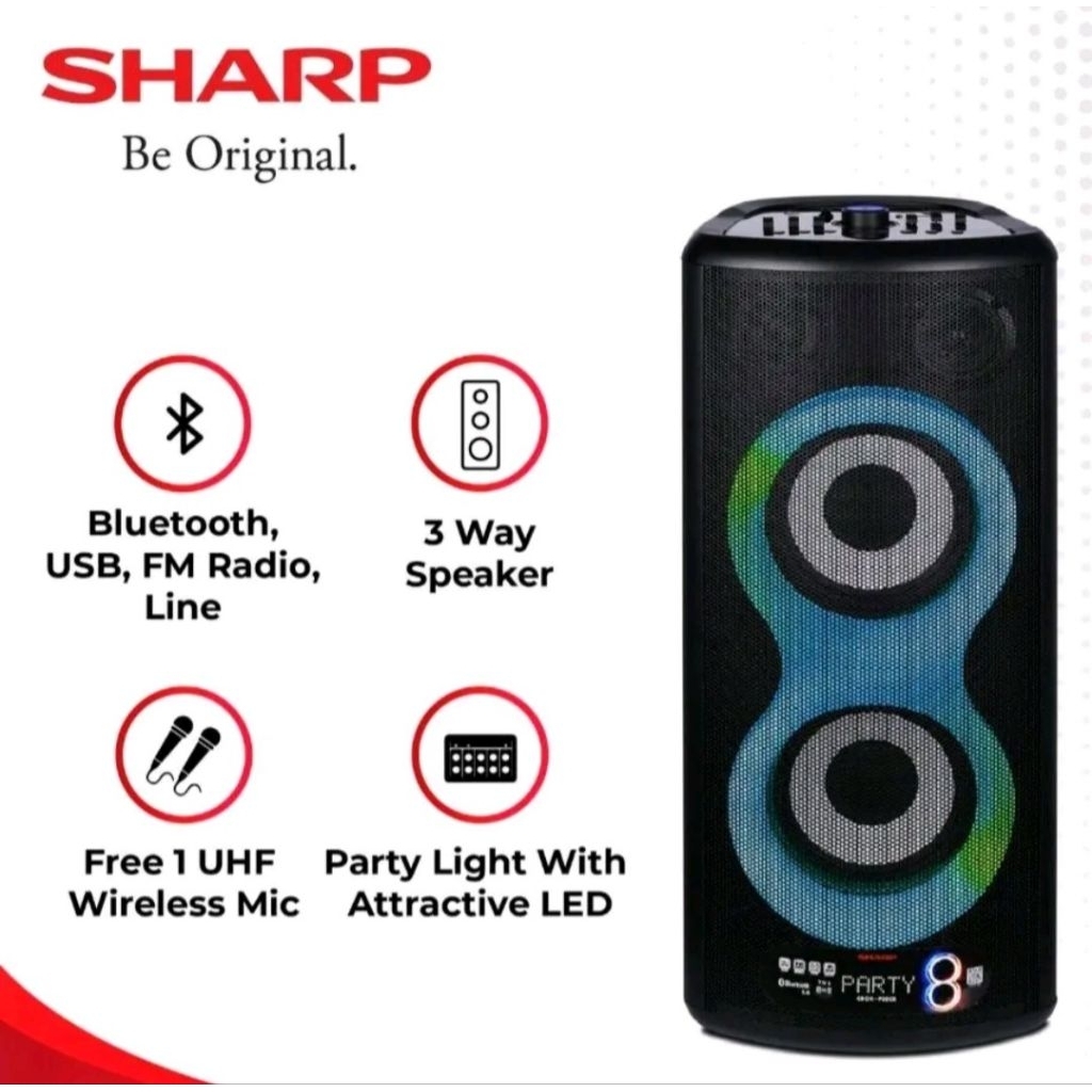 Speaker Aktif Sharp CBOX-PS8CB Party Light 8 Inch Carbo Black / CBOX PS8CB / CBOXPS8CB