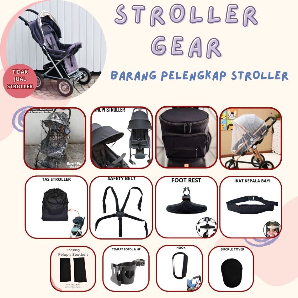 Stroller Gear Bayi | Aksesoris Stroller Lengkap: tas stroller rain cover kanopi hanging bag kelambu 