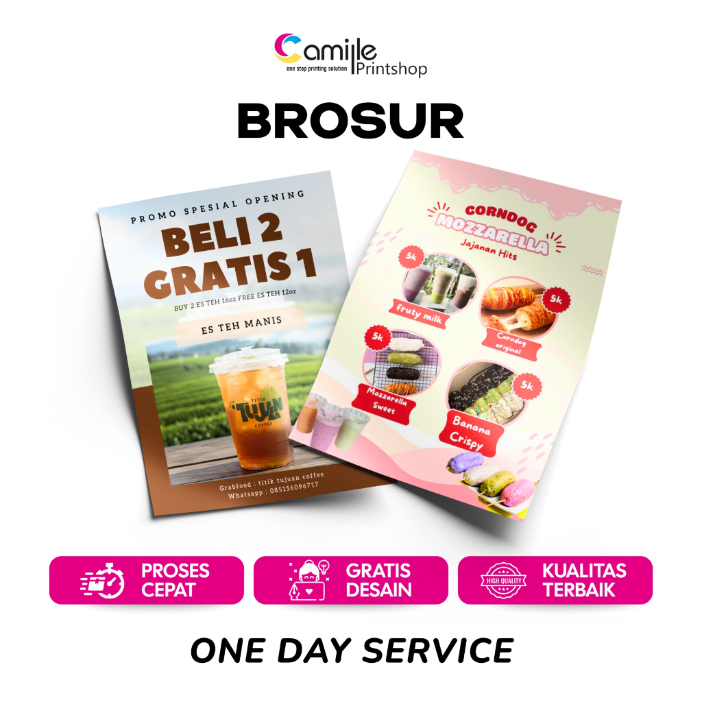 Cetak Brosur Custom A6 A5 A4 Bahan Art Paper Free Desain Flyer Promosi Produk Selebaran Full Color