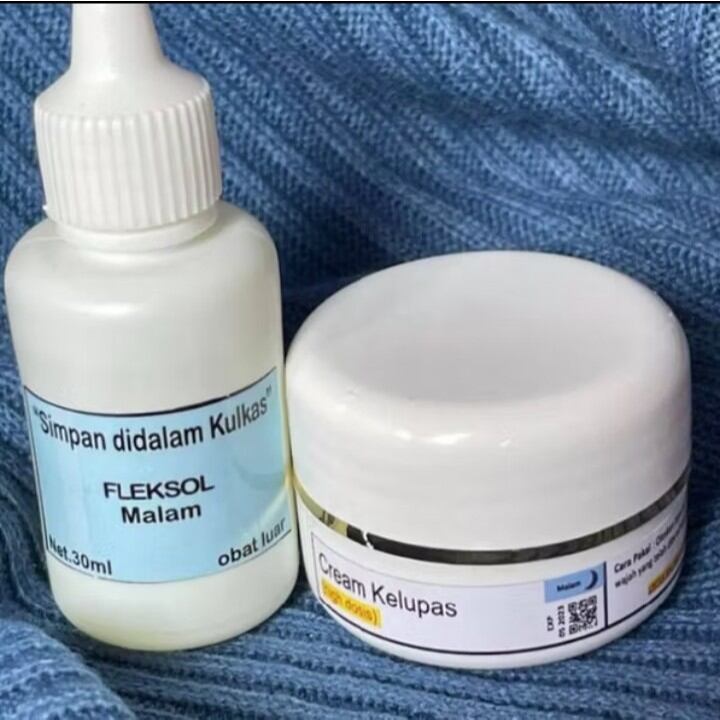 Paket Fleksol Cream Kelupas Malam - Dosis Tinggi, Membersihkan Flek Hitam, Mencerahkan Wajah