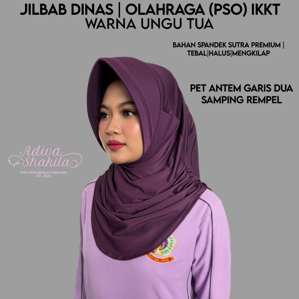 ADIVA JILBAB DINAS | OLAHRAGA IKKT WARNA UNGU TUA ANTEM PET GARIS DUA | GARIS BANYAK LEHER KANCING |