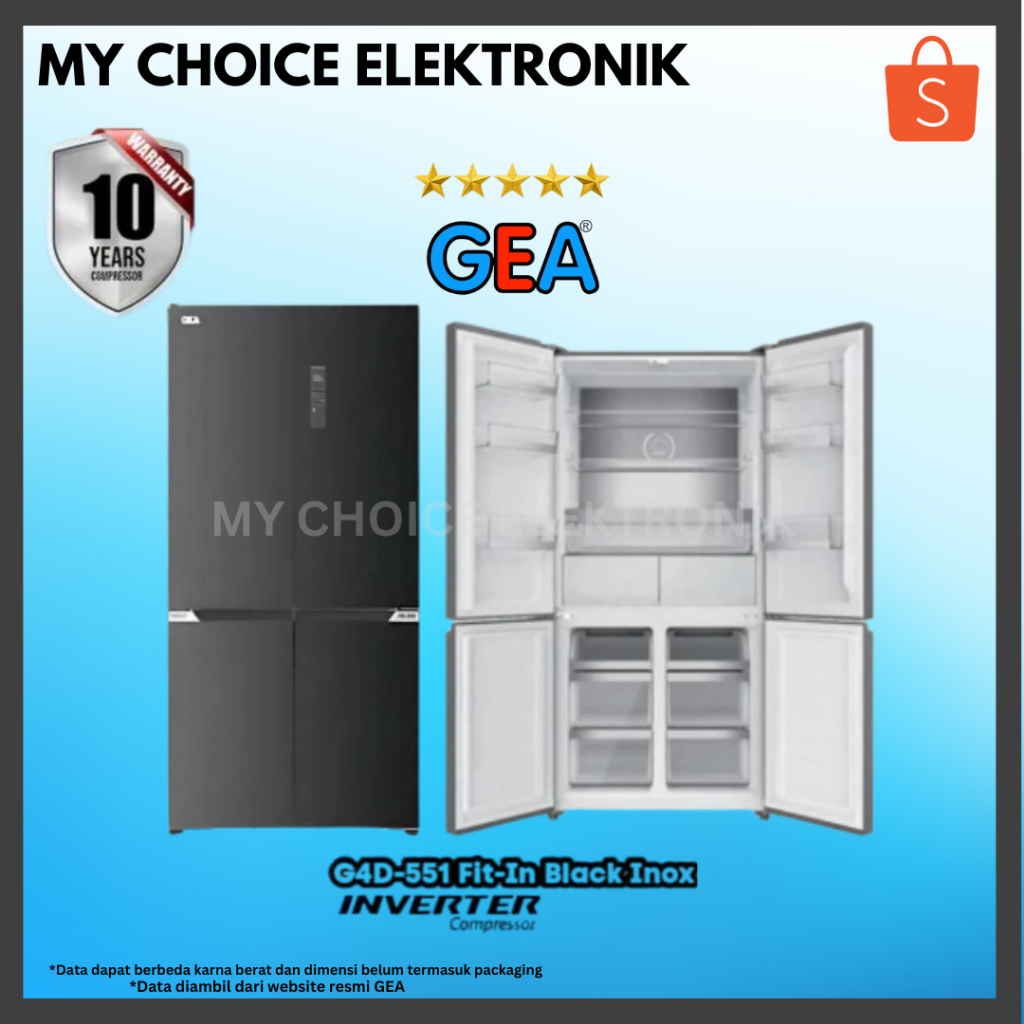 GEA G4D-551 Kulkas Side by Side INVERTER G4D551 - Black Inox