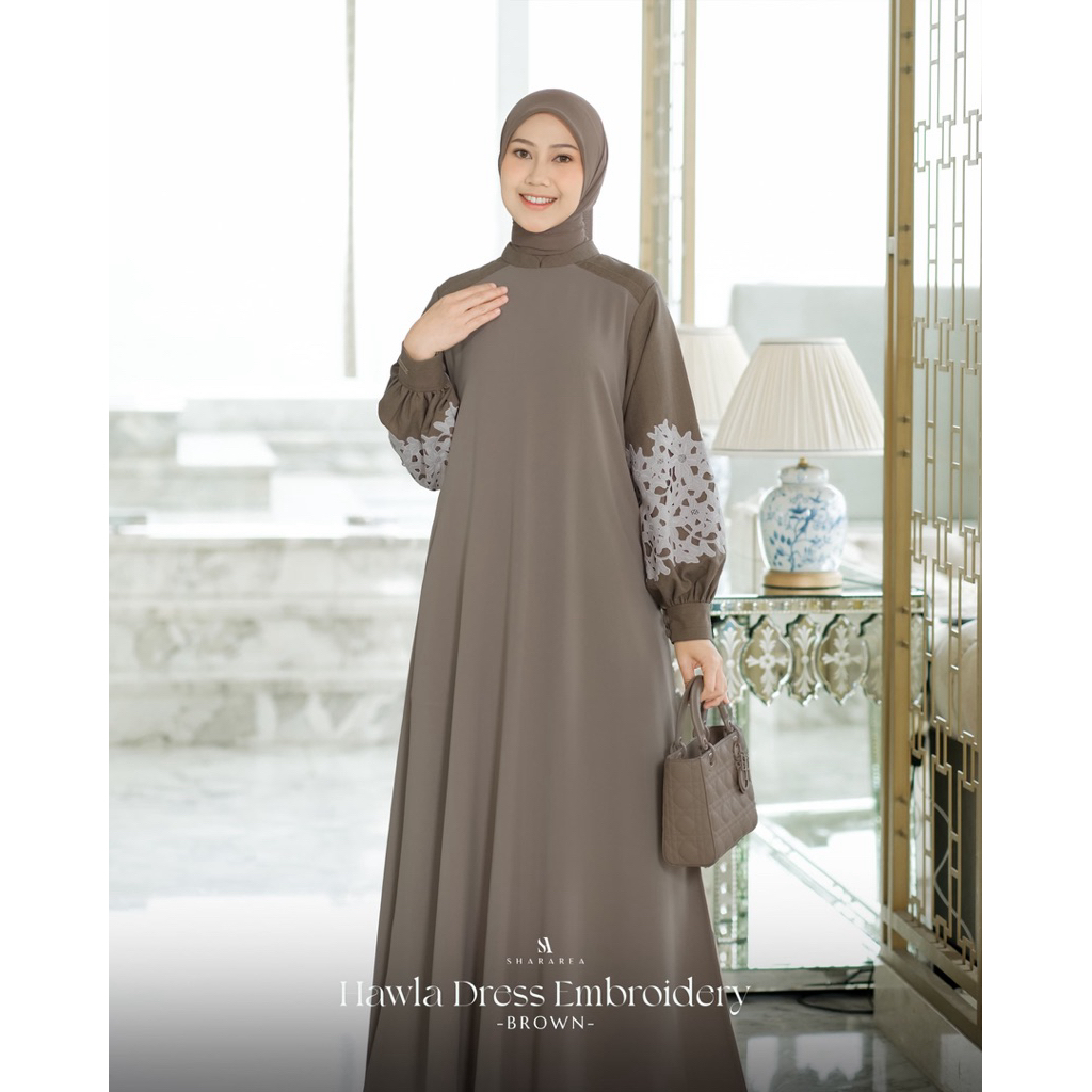 Hawla Dress Embroidery by Shararea | Gamis Abaya Lengan Bordir Baju Lebaran Kondangan Semi Formal