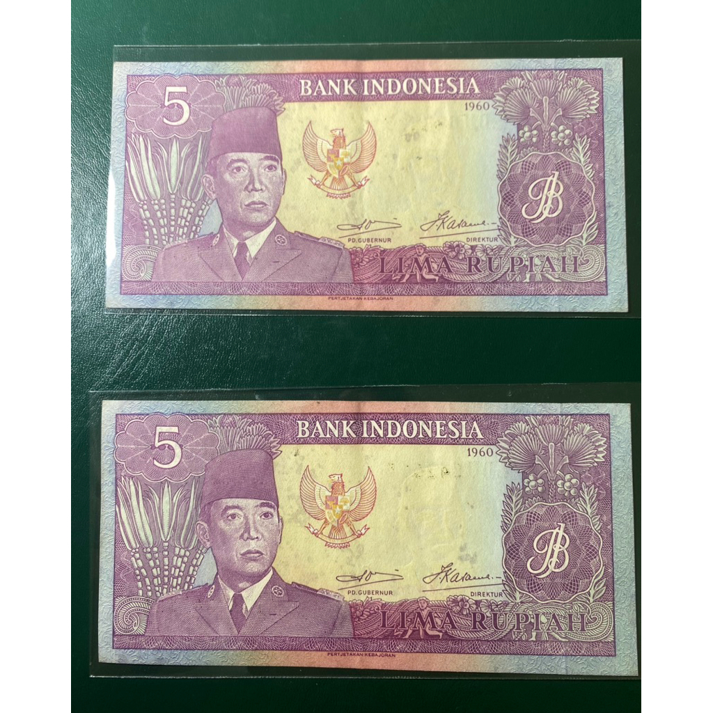 Uang Kuno 5 Rupiah Seri Soekarno 2 Lembar Urut Gress