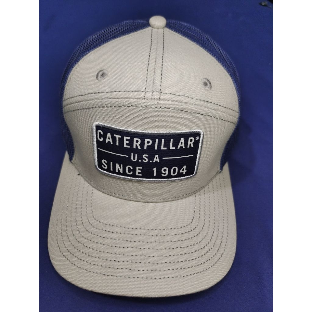 Topi Caterpillar / CAT Hat Trucker Baru Original 100% - cream and blue