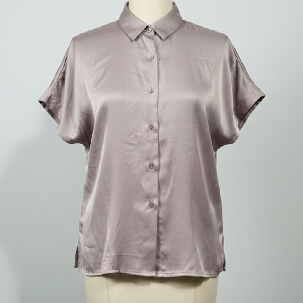 Short Sleeve Silk Shirt Atasan Kemeja Satin Lengan Pendek