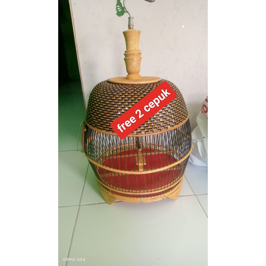 Sangkar Perkutut Minion Klasik Bambu Rotan Tahan Lama free 2 cepuk.