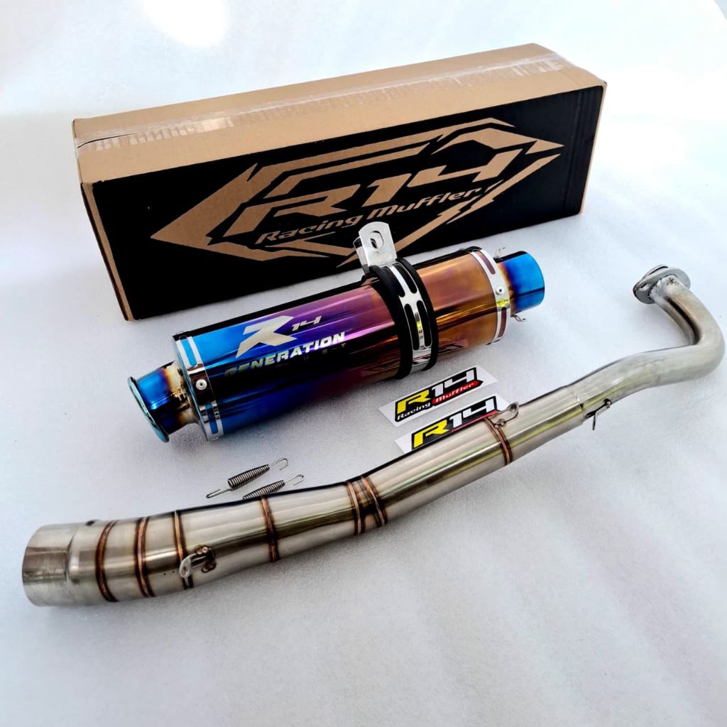 Original 100% knalpot racing R14 DS bluemoon bass adem pnp motor bebek ,vega lama/r new/zr,jupiter z
