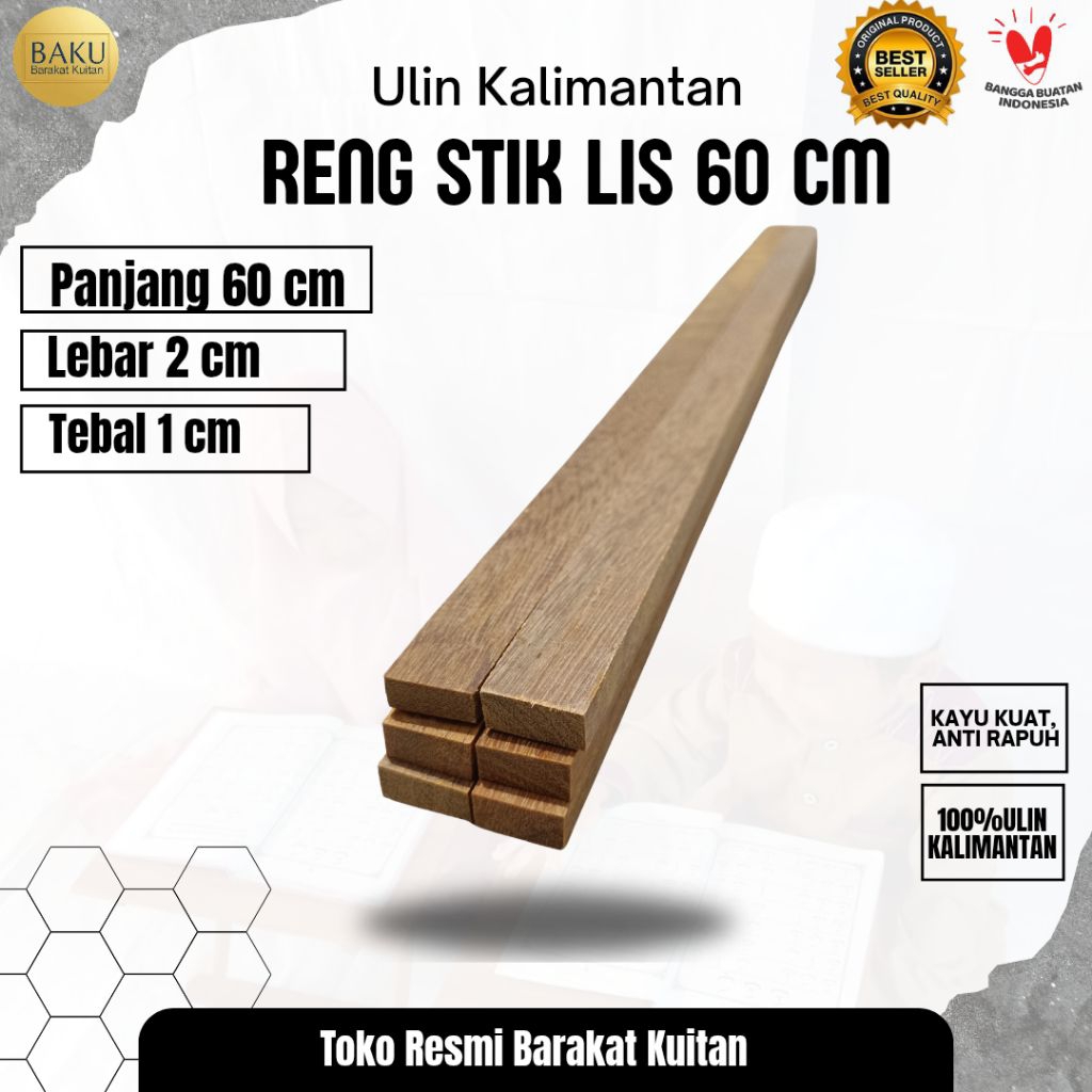 Papan lis kayu Ulin, Reng Stick panjang 60cm,kayu besi Kalimantan