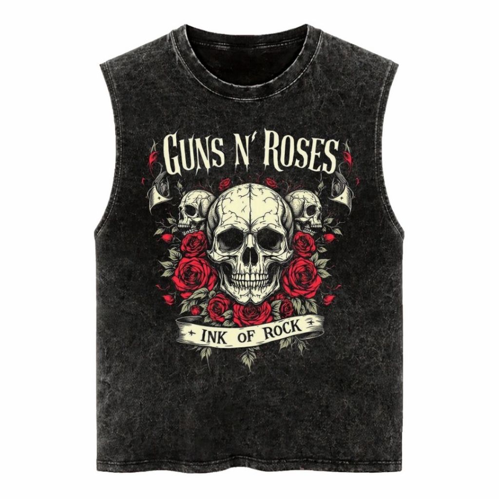 GORE NOTCH "GUNS N ROSES" SLEEVELESS STONE WASH T-SHIRT | OVERSIZE T-SHIRT | WASHING | ATASAN | KAOS