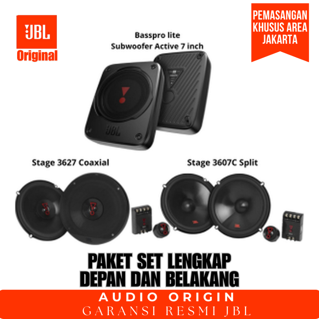 Paket Set Lengkap JBL Speaker dan Subwoofer aktif STAGE3 - 6'5 inch dan BassPro Lite kolong 7 inch