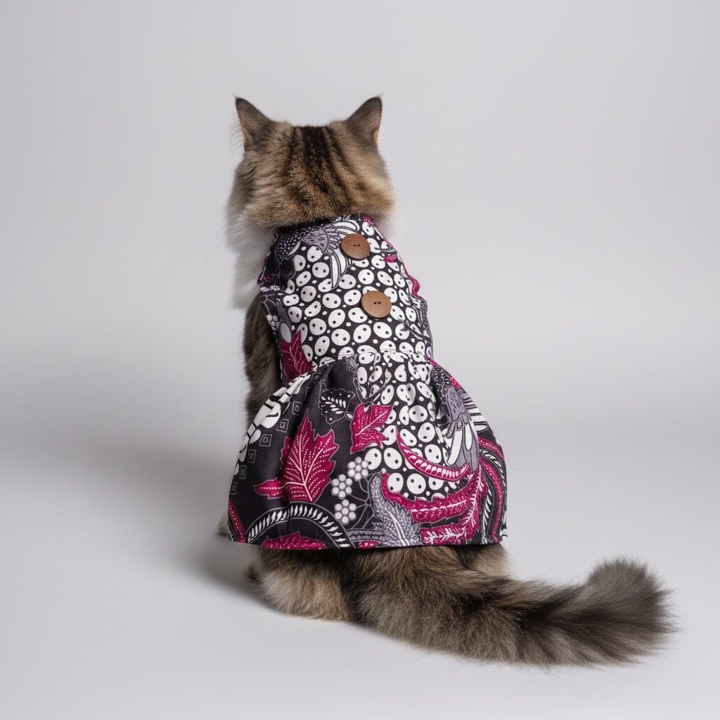 Pawlet_Baju kucing couple batik sekar kuwung | baju kucing anjing couple kemeja dress