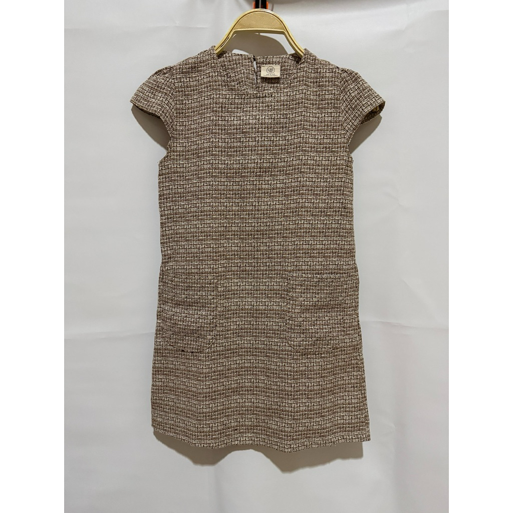 PRELOVED Dress Anak Perempuan Brown Tweed LBS Kids 6-8y Lengan Pendek - C1012