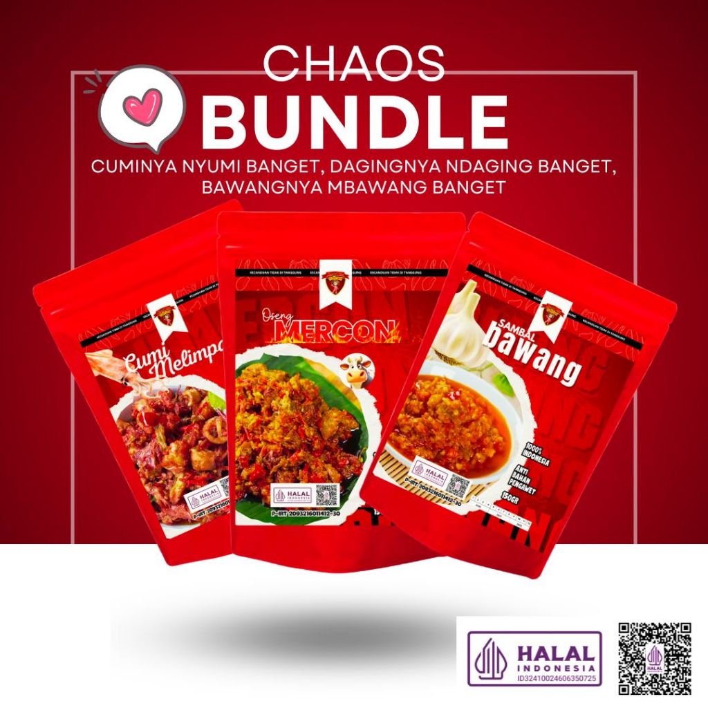 Chaos Bundle @150gr Sambal Cumi + Oseng Mercon Sapi + Sambal Bawang, /Sambal Cumi/ Sambal Baby Cumi/