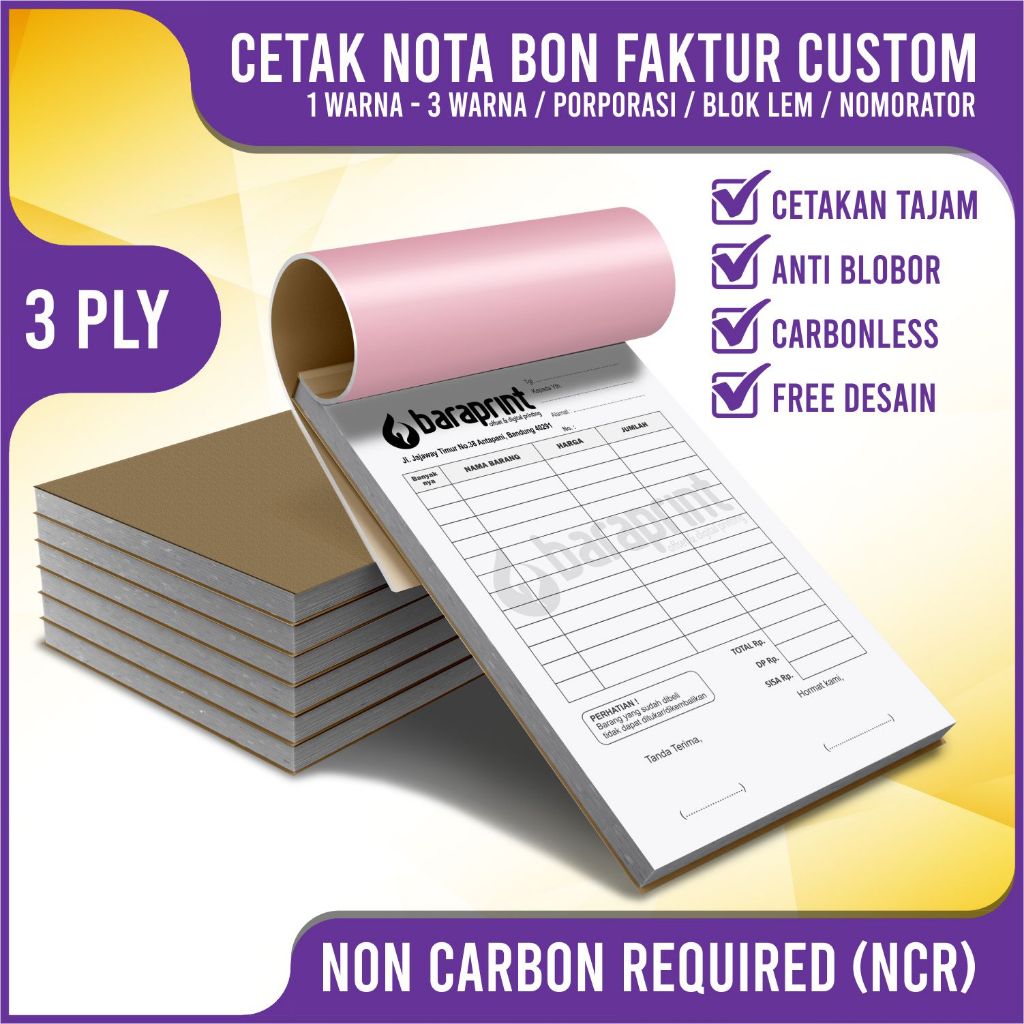 (3PLY) CETAK CUSTOM BUKU NOTA BON FAKTUR OLSHOP 1 RANGKAP