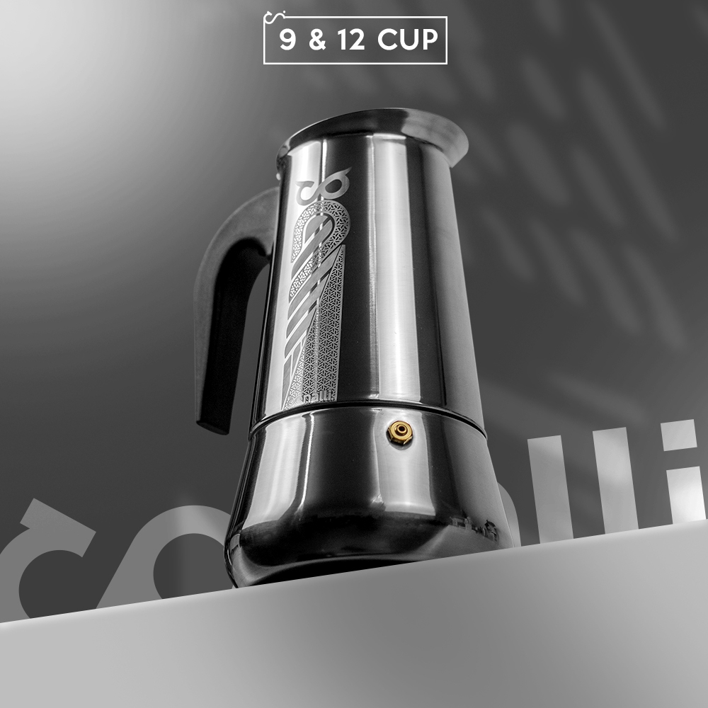 Mokapot Kompor Induksi Stainless Steel 9 Cup 450ml Moka Pot 12 Cup 600ml Espresso Kopi Coffee Maker 