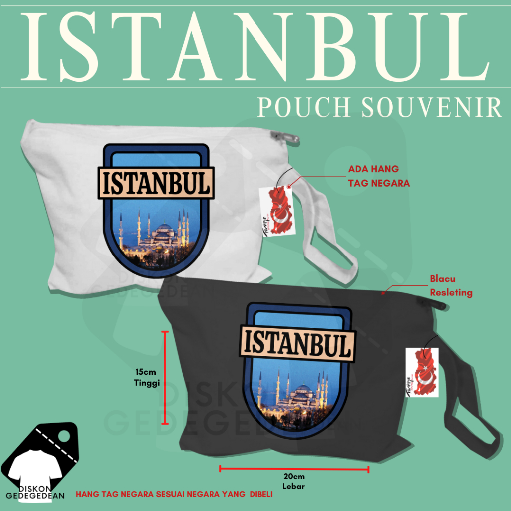 Diskongedegedean Pouch Souvenir Istanbul Turki Dompet Oleh Oleh Turkey Bahan Blacu dengan Resleting 