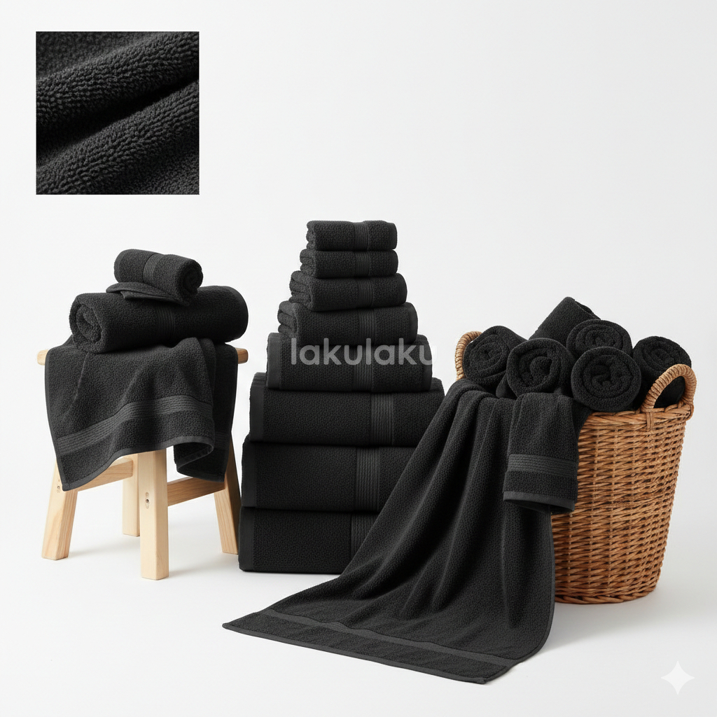 GROSIR 12 PCS Handuk Lotus Hitam Handuk Salon Handuk Murah