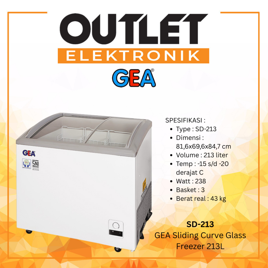 GEA SD 213/ SD-213 SLINDING CURVE GLASS FREEZER GARANSI RESMI