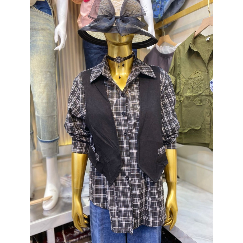 kemeja kotak vest nyatu.